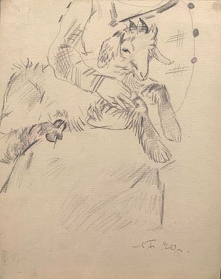 Бруни Лев Александрович (1894—1948). Козлёнок. Без даты. Бумага, графитный карандаш. 31 &times; 24,2 
