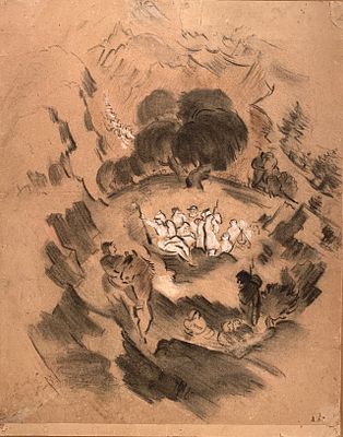 Быховский Александр Яковлевич (1888—1978). В окружении. 1920-е. Картон, уголь, сепия, соус. 53 