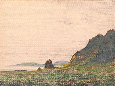 Вечтомов Николай Евгеньевич (1923—2007). Кунашир. Курилы. Без даты. Бумага, масляная пастель. 