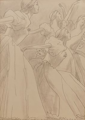 Власов Василий Адрианович (1905—1979). Балет &laquo;Шопениана&raquo; II. 1977. Бумага, итальянский карандаш 