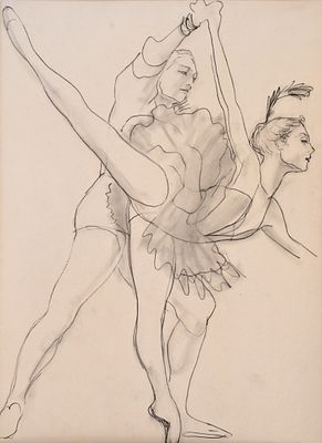 Власов Василий Адрианович (1905—1979). Одиллия и принц. Балет &laquo;Лебединое озеро&raquo;. 1957. Бумага 