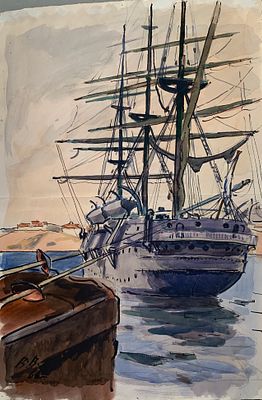 Высоцкий Владимир Петрович (1911—1983). Фрегат. 1966. Бумага, акварель, карандаш. 64 &times; 43,5 см. 