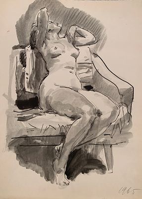 Высоцкий Владимир Петрович (1911—1983). Обнажённая. 1965. Бумага, перо, тушь. 43 &times; 31 см. Внизу 