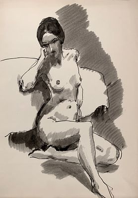 Высоцкий Владимир Петрович (1911—1983). Обнажённая. Без даты. Бумага, перо, тушь. 43 &times; 30 см. Вл 