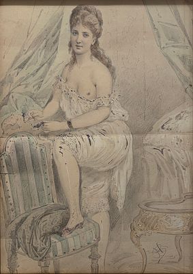 Богданов Николай Григорьевич (1850—1892). Сидящая. 1880-е. Бумага, акварель, карандаш. 33 &times; 23 