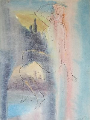 Траугот Г. А. В. (1903—1961). Модель. 1970-е г. Бумага, акварель. 62 &times; 47 см. Внизу справа: подпись.