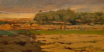 Туржанский Леонард Викторович (1874—1945). Пейзаж. Без даты. 7 &times; 13,5 см. Картон, масло. На 