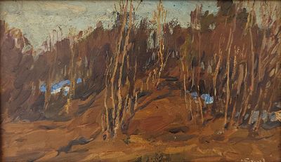 Тутунов Андрей Андреевич (1928—2022). Весенний вечер. 1954. Картон, масло. 18 &times; 29 см. Размер в 