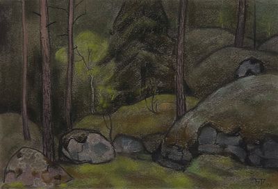 Смирнов-Русецкий Борис Алексеевич (1905—1993). Валуны на весенних холмах. Сортавала. Из цикла 