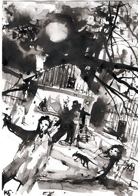 Батынков Константин Александрович (род. 1959). Полнолуние. 2025. Бумага, тушь. 30 &times; 21 см. В 
