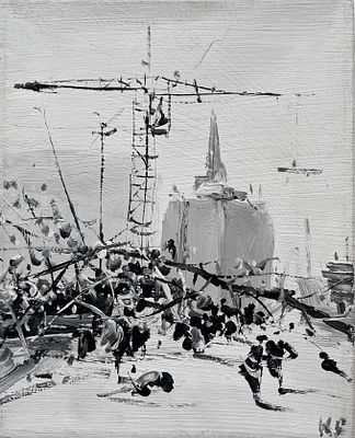 Батынков Константин Александрович (род. 1959). Хоккей. 2010. Холст, акрил. 25 &times; 20 см. В правом 