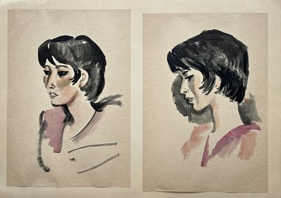 Беломлинский Михаил Самуилович (1934—2020). Вика. Два портрета. 1960-е. Бумага на картоне, тушь 