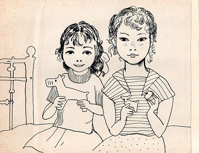 Беломлинский Михаил Самуилович (1934—2020). Девочки. 1960-е. Бумага, тушь, перо. 19 &times; 25 см. На 