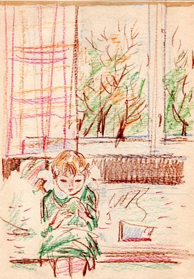 Беломлинский Михаил Самуилович (1934—2020). Дочь Юля. 1960-е. Бумага, цветные карандаши. 29 &times; 