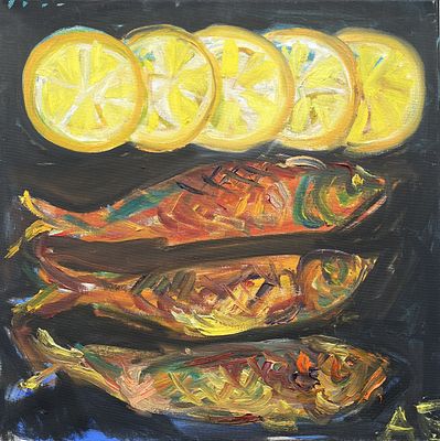 Бирштейн Анна Максовна (род. 1947). Рыбы. Без даты. Холст, масло. 50 &times; 50 см. В правом нижнем 