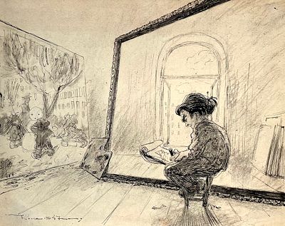 Калита Николай Иванович (1926—2016). Художник за работой, 1947. Бумага, тушь, графитовый 