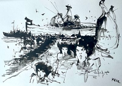 Батынков Константин Александрович (род. 1959). &laquo;Трое в лодке, не считая собаки&raquo; (2022). Бумага 
