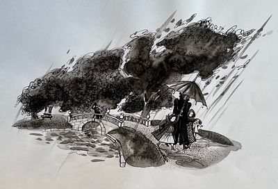 Пиир Мария Михайловна (род. 1976). Павловск, дождь. Оригинал иллюстрации к повести Е. Вощининой 