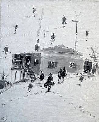 Батынков Константин Александрович (род. 1959). Изба. 2007. Холст, акрил. 30 &times; 25 см. В левом 