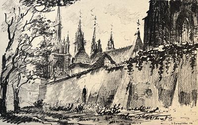 Бернштейн Эммануил Бенционович (1914 — 2003). Вильнюс. 1946. Бумага, автолитография. Тираж: 