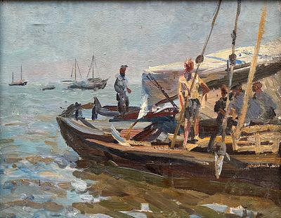 Бирштейн Макс Авадьевич (1914—2000). Лодка. 1939. Холст, масло. Размер изображения: 23 &times; 30 см. 