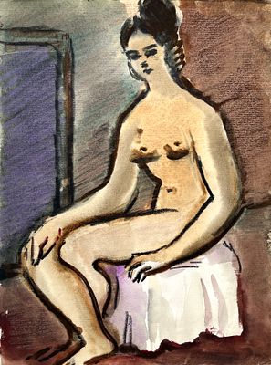 Ведерников Александр Семёнович (1898—1975). Обнажённая. 1960-е. Бумага, акварель, пастель. 31 &times; 