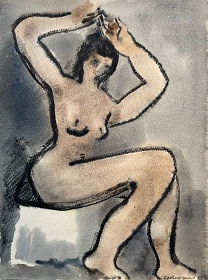 Ведерников Александр Семёнович (1898—1975). Обнажённая. 1960-е. Бумага, акварель, уголь. 32 &times; 