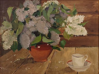 Гапоненко Тарас Гурьевич (1906 — 1993). Сирень в крынке. 1932. Холст, масло. Размер 