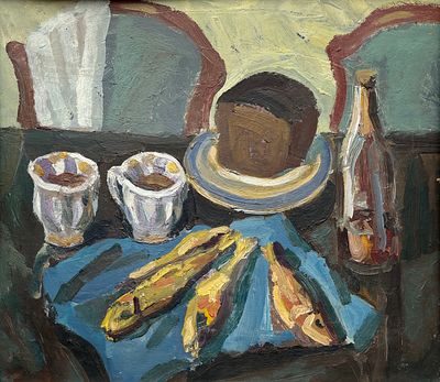 Дьяконицын Лев Федорович (1931 — 2020). Пиво и вобла. 1978. Картон, масло. Размер изображения: 