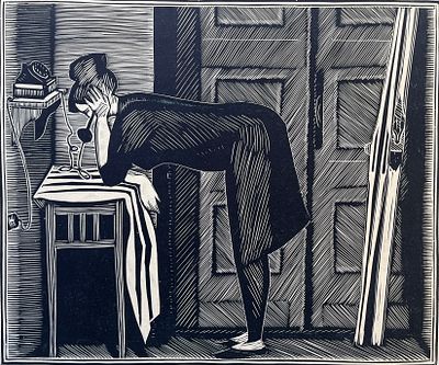 Захаров Гурий Филиппович (1926—1994). Телефонный разговор. 1964. Бумага, линогравюра. Размер 