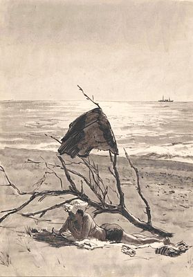Калита Николай Иванович (1926 — 2016). У моря. 1926. Бумага, тушь, перо. Размер изображения: 25 
