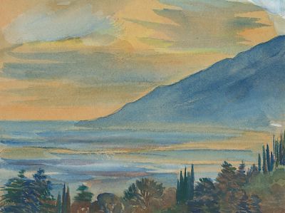 Кафенгауз Тамара Андреевна (1893—1969). Пейзаж. 1920-е. Бумага, акварель. 22 &times; 28 см. Тамара 