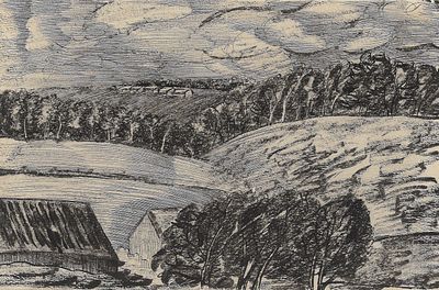 Кафенгауз Тамара Андреевна (1893—1969). Пейзаж. 1926. Бумага, монотипия, тушь, перо. 17 &times; 25 