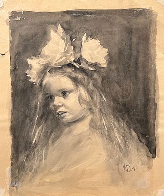Жуков Николай Николаевич (1908—1973). Девочка с бантиками. 1947. Бумага, черная акварель, тушь. 