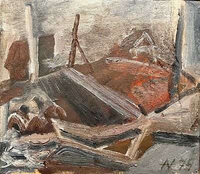 [Суровый стиль] Андронов Николай Иванович (1929—1998). Берег озера. 1974. Картон, масло. 42 &times; 