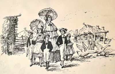 Ванециан Арам Врамшапу (1901—1971). 
Гувернантка на прогулке с детьми. Бумага, тушь, перо. 