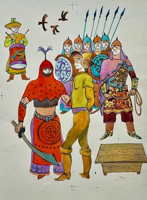 Вольский Рафаил Адольфович (1938—2007). 
Иллюстрация к книге &laquo;Хан и табунщик&raquo; (М.: Малыш, 1977 