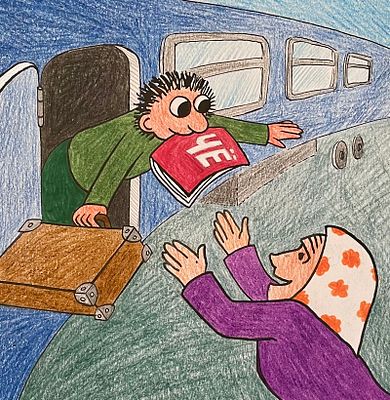 Ковалов Фёдор (род. 1982). Опасный трюк. Иллюстрация к рассказу в журнале &laquo;Чиж и Ёж&raquo; (СПб.: Чиж 
