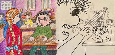 Ковалов Фёдор (род. 1982). В классе. Иллюстрация и эскиз к рассказу в журнале &laquo;Чиж и Ёж&raquo; (СПб.: 