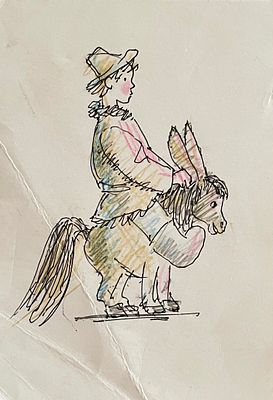 Гусев Вадим Иванович (1931—2008). Мальчик на ослике. Бумага, цветной и графитовый карандаш 
