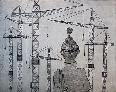 Алымов Александр Сергеевич (1942 — 1989). Стройка. 1970-е. Бумага, офорт. Размер изображения: 
