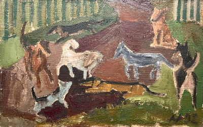 [Суровый стиль] Андронов Николай Иванович (1929 — 1998). Беседа. 1992. Холст, масло. 30 &times; 48 