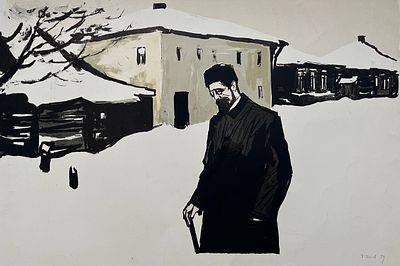 Басов Бениамин Матвеевич (1913 — 2001). А.П. Чехов "Человек в футляре", 1959. Бумага, цветная 