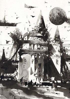 Батынков Константин Александрович (род. 1959). Под луной. 2024. Бумага, тушь. 29,5 &times; 21 см. В 