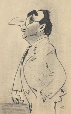 Беломлинский Михаил Самуилович (1934 — 2020). Шарж на Ива Монтана. 1960-е гг. Бумага, тушь. 27 