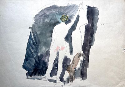 Бирштейн Макс Авадьевич (1914 — 2000). Обнажённая. 1980-е гг. Бумага, тушь, акварель, перо. 43 