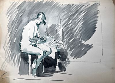 Бирштейн Макс Авадьевич (1914 — 2000). Обнажённая. 1980-е гг. Бумага, тушь, перо. 38,5 &times; 52 см. 