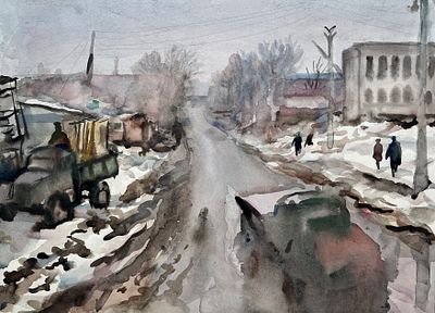 Боровская Анна Казимировна (1901 — 1984). Распутица. 1962. Бумага, акварель. Размер 