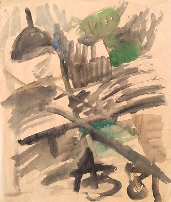 Зверев Анатолий Тимофеевич (1931 — 1986). Храм. 1981. Бумага, акварель. 49,3 &times; 42 см. В правом 