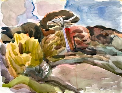 Митурич Май Петрович (1925 — 2008). Пейзаж. 1989. Бумага, акварель. 44 &times; 57 см. В правом нижнем 